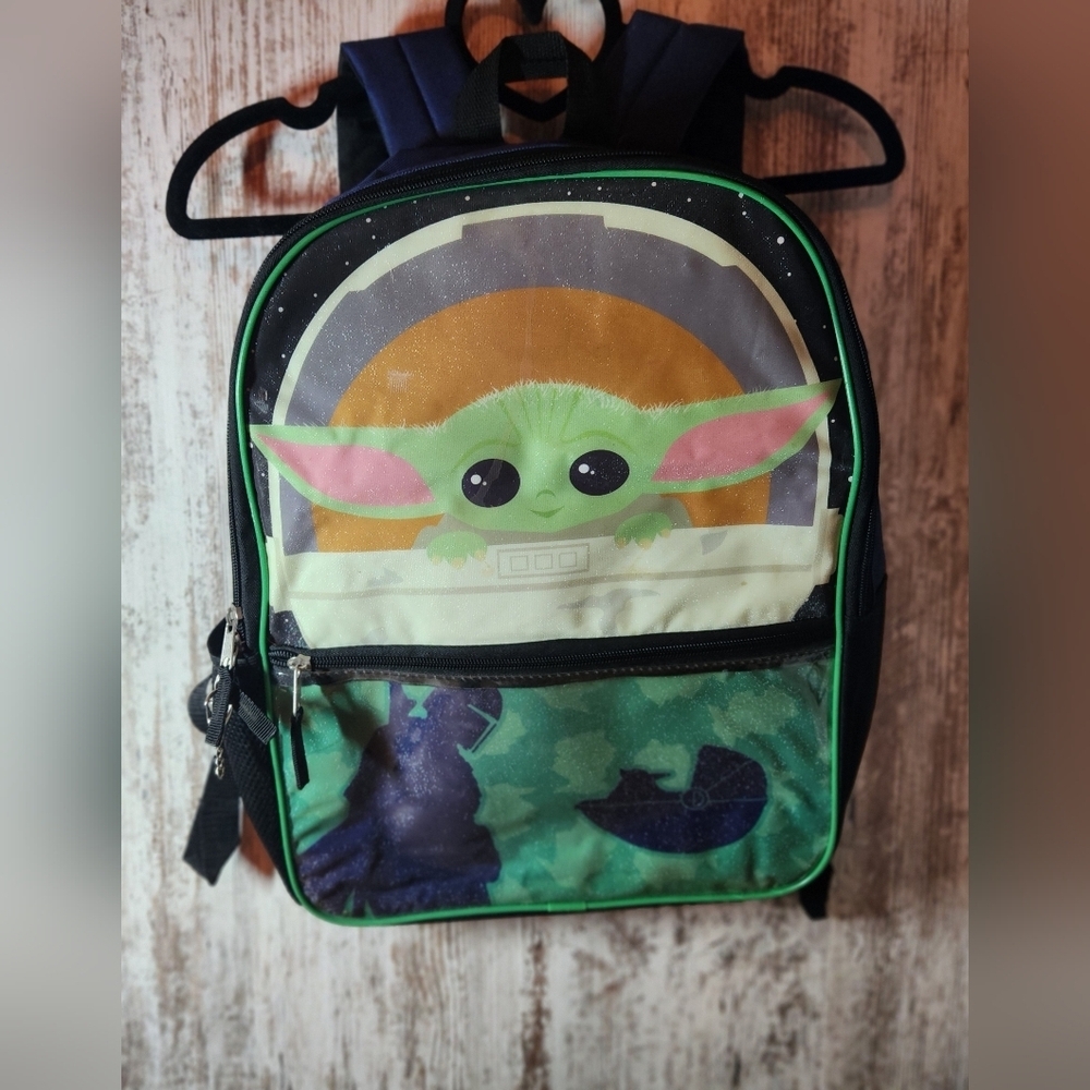 Star Wars Green and Black Kids Backpack with Baby Yoda Grogu